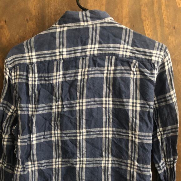 Faherty Mens Shirt Blue White Plaid 100% Linen Button Up Long Sleeve Small - Picture 10 of 11